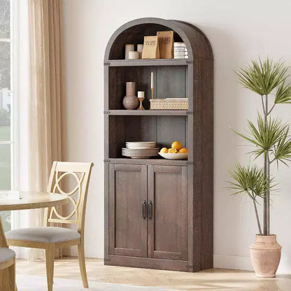 Bibliothèque arquée Acekool à 5 étagères avec protection d'angle en métal, étagère de présentation haute pour salon, chambre à coucher