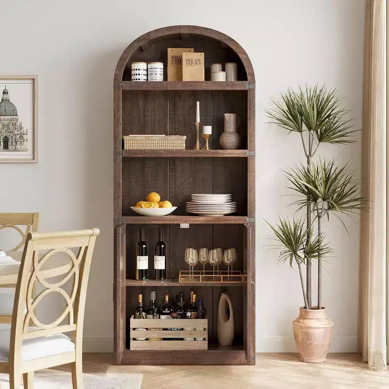 Bibliothèque arquée Acekool à 5 étagères avec protection d'angle en métal, étagère de présentation haute pour salon, chambre à coucher