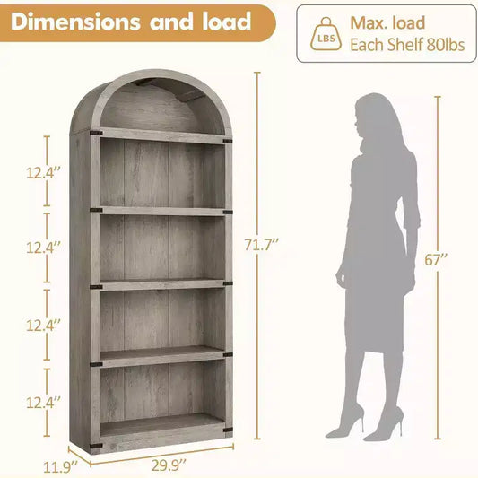 Bibliothèque arquée Acekool à 5 étagères avec protection d'angle en métal, étagère de présentation haute pour salon, chambre à coucher