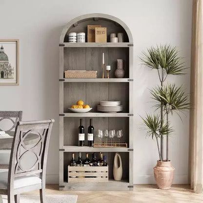 Bibliothèque arquée Acekool à 5 étagères avec protection d'angle en métal, étagère de présentation haute pour salon, chambre à coucher