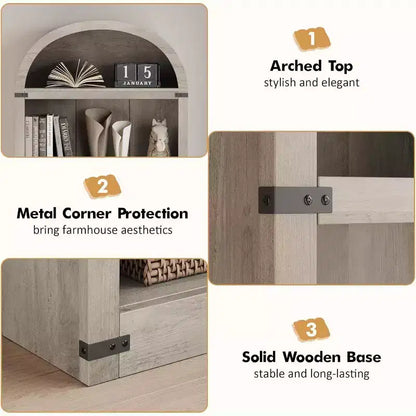Bibliothèque arquée Acekool à 5 étagères avec protection d'angle en métal, étagère de présentation haute pour salon, chambre à coucher