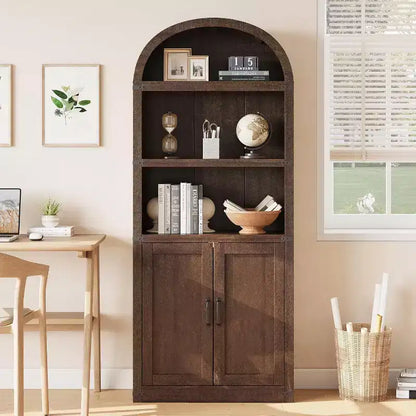 Bibliothèque arquée Acekool à 5 étagères avec protection d'angle en métal, étagère de présentation haute pour salon, chambre à coucher