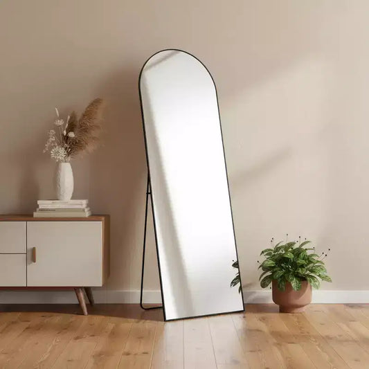 HomeRoots 63 Miroir pleine longueur encadré en métal noir avec support autoportant et fixation murale