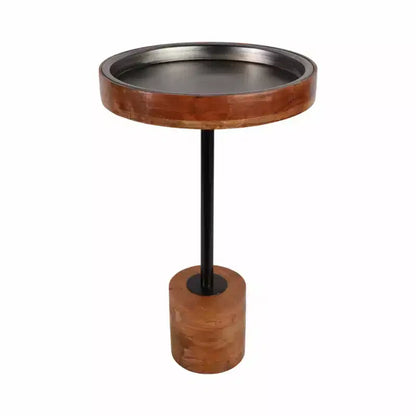 Table d'appoint moderne avec cadre en bois et plateau en métal - Design rond contemporain alliant chaleur et style pour la décoration intérieure - Marron