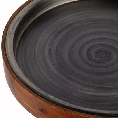 Table d'appoint moderne avec cadre en bois et plateau en métal - Design rond contemporain alliant chaleur et style pour la décoration intérieure - Marron