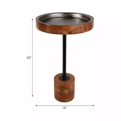 Table d'appoint moderne avec cadre en bois et plateau en métal - Design rond contemporain alliant chaleur et style pour la décoration intérieure - Marron
