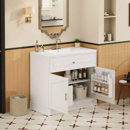 Meuble-lavabo de luxe de 36 pouces avec lavabo en céramique, meuble-lavabo avec deux grandes portes à fermeture amortie, armoire de rangement de salle de bain en bois massif.