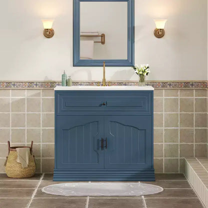 36-inch luxury bathroom vanity with ceramic sink, bathroom vanity with two large soft-close doors, solid wood frame bathroom storage cabinet.
