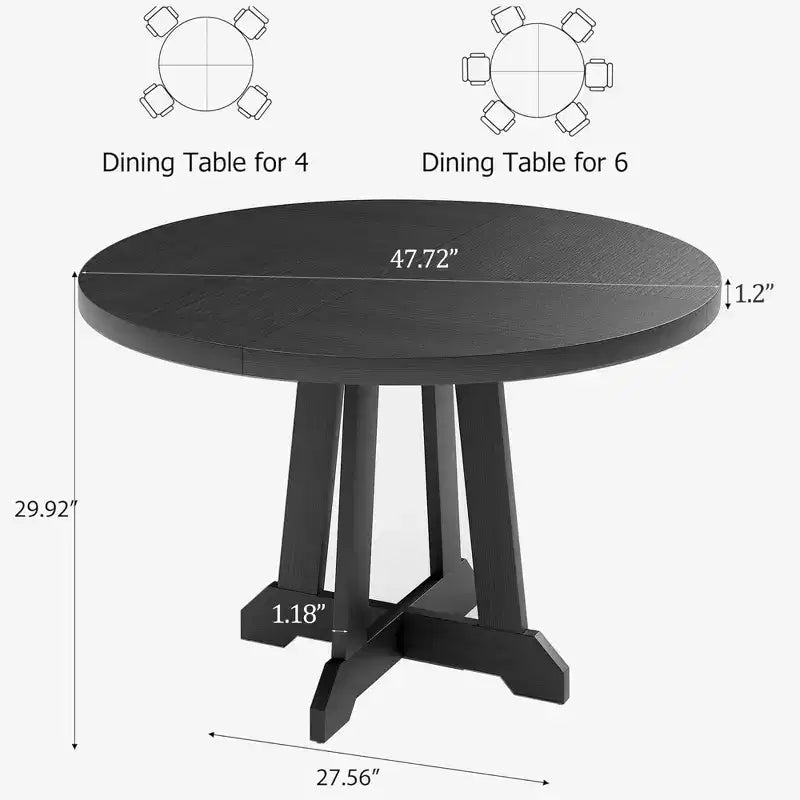 Table de salle à manger ronde, Table à manger pour 4 à 6 personnes, Table de salle à manger circulaire avec pieds robustes, pour salle à manger, cuisine