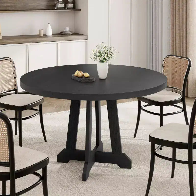 Table de salle à manger ronde, Table à manger pour 4 à 6 personnes, Table de salle à manger circulaire avec pieds robustes, pour salle à manger, cuisine
