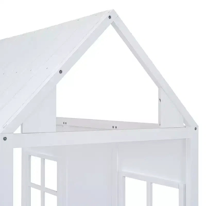 Lit cabane double/grand format avec lit gigogne, cadre de lit cabane en bois pour enfants avec toit et fenêtres, cadre de lit cabane pour garçons et filles, blanc
