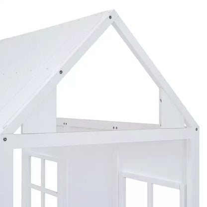 Lit cabane double/grand format avec lit gigogne, cadre de lit cabane en bois pour enfants avec toit et fenêtres, cadre de lit cabane pour garçons et filles, blanc