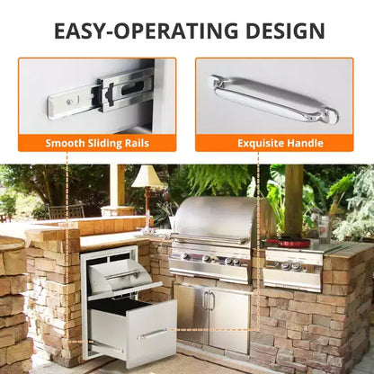 Tiroirs de cuisine extérieure, Tiroirs de barbecue en acier inoxydable pour îlot de barbecue, Station de grillade de patio, Tiroir de barbecue encastrable en acier inoxydable