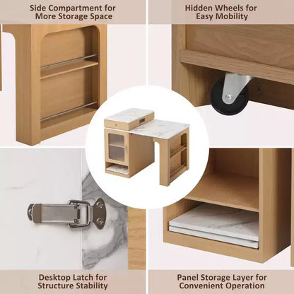 59,5 Îlot de cuisine extensible avec table à manger, Table de cuisine avec 2 tiroirs et étagères latérales ouvertes, Îlot de cuisine utilitaire pour salle à manger