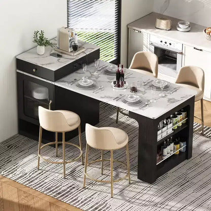 59.5 Expandable Kitchen Island with Dining Table, Kitchen Table with 2 Drawers & Side Open Shelves, Utility Kitchen Island for Dining Room