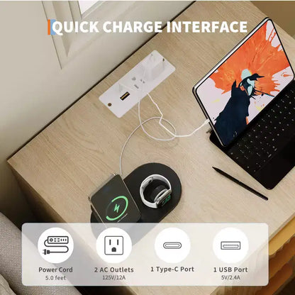 Tables de Chevet Rainurées (Lot de 2) avec Station de Recharge, Tables d'Appoint Modernes, Tables de Nuit avec 2 Tiroirs et Rangement Ouvert, Chambre, Salon