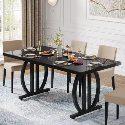 Lantine Dining Table for 6 People, 63 Rectangle Kitchen Table with Metal Frame, Modern Dinner Table for Home, Dining Room, Black