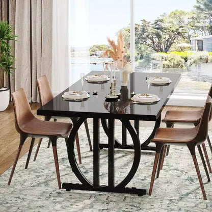 Table à manger Lantine pour 6 personnes, table de cuisine rectangulaire de 160 cm avec cadre métallique, table à dîner moderne pour la maison, la salle à manger, noire