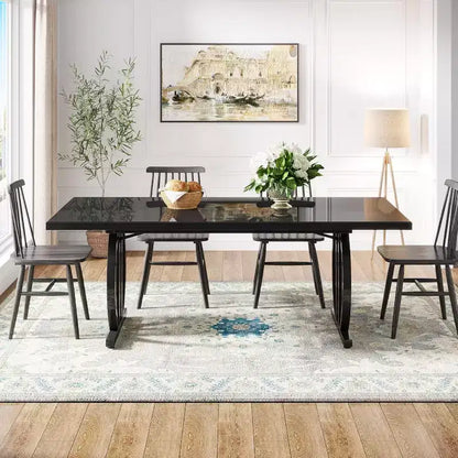 Table à manger Lantine pour 6 personnes, table de cuisine rectangulaire de 160 cm avec cadre métallique, table à dîner moderne pour la maison, la salle à manger, noire