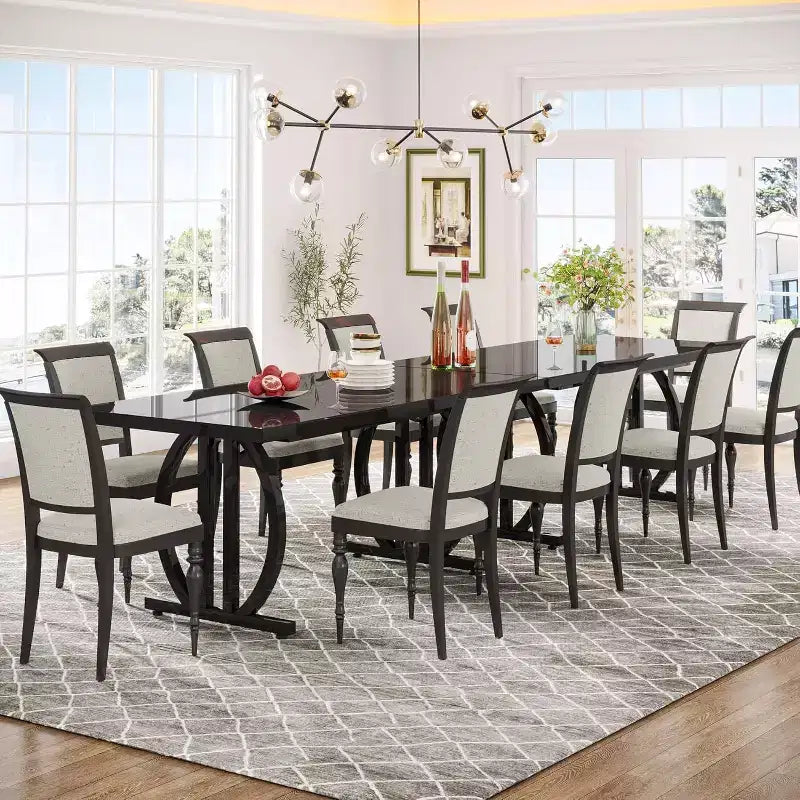 Table à manger Lantine pour 6 personnes, table de cuisine rectangulaire de 160 cm avec cadre métallique, table à dîner moderne pour la maison, la salle à manger, noire
