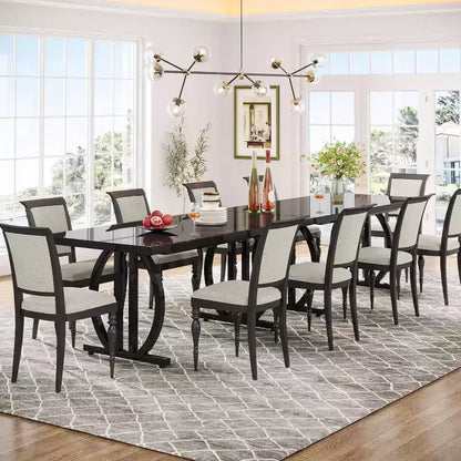 Table à manger Lantine pour 6 personnes, table de cuisine rectangulaire de 160 cm avec cadre métallique, table à dîner moderne pour la maison, la salle à manger, noire