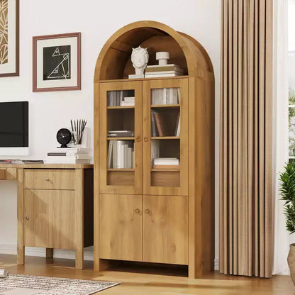Meuble de rangement de cuisine avec tiroir caché et portes cintrées, Meuble de rangement avec portes cintrées pour salon et salle à manger