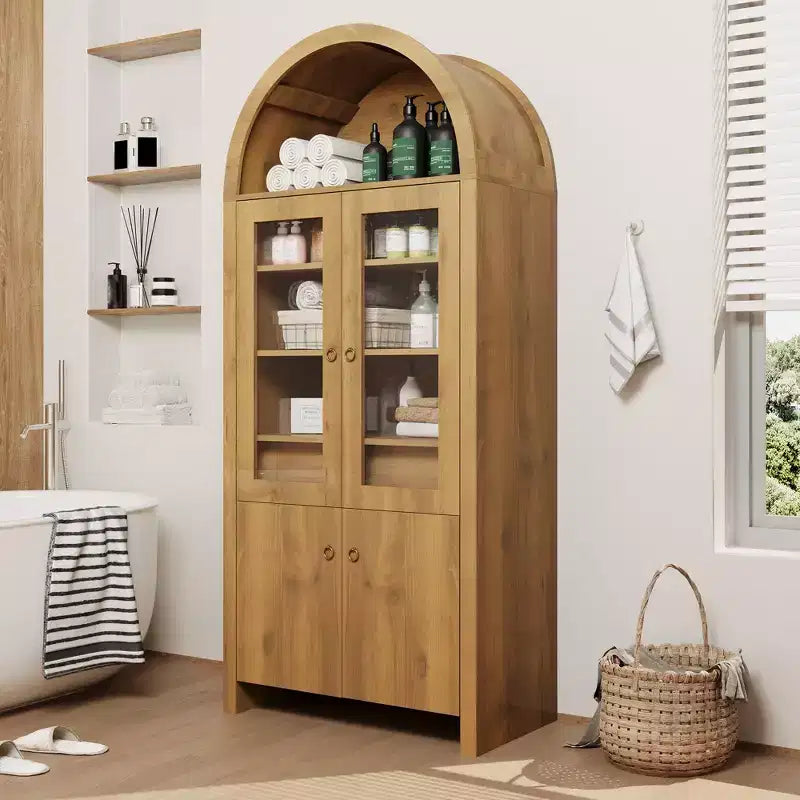 Meuble de rangement de cuisine avec tiroir caché et portes cintrées, Meuble de rangement avec portes cintrées pour salon et salle à manger