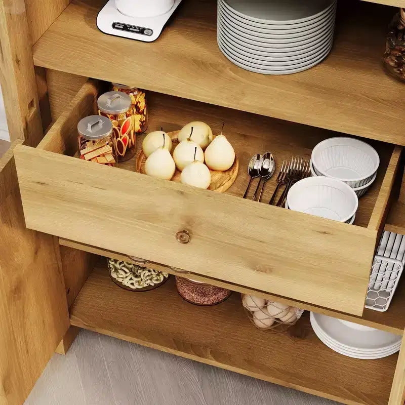 Meuble de rangement de cuisine avec tiroir caché et portes cintrées, Meuble de rangement avec portes cintrées pour salon et salle à manger