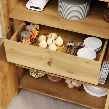 Meuble de rangement de cuisine avec tiroir caché et portes cintrées, Meuble de rangement avec portes cintrées pour salon et salle à manger