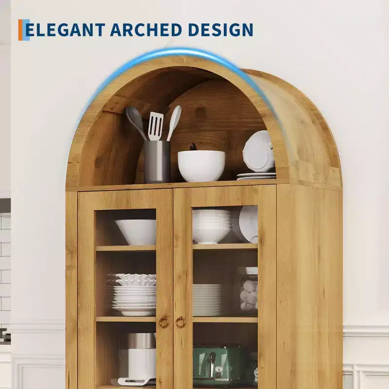 Meuble de rangement de cuisine avec tiroir caché et portes cintrées, Meuble de rangement avec portes cintrées pour salon et salle à manger