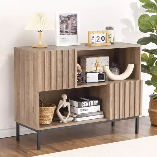 39.4 Modern Farmhouse Entryway Table - Stylish Buffet Storage Cabinet with Display Shelf & Metal Legs - Versatile Console Table for Living Room