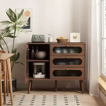 Bahut buffet de 99 cm, meuble bar à café pour entrée avec 3 tiroirs, buffet de sol en bois, meuble d'appoint pour salon