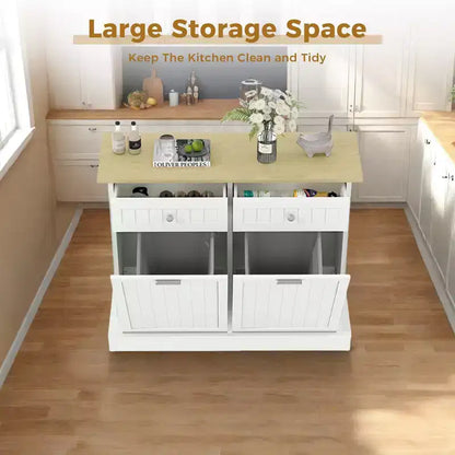 Meuble poubelle basculant, poubelle de recyclage en bois à double porte avec tiroirs, poubelle autoportante anti-animaux, adaptée aux cuisines et aux salons.