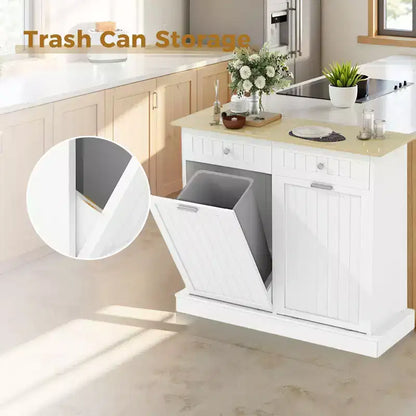 Meuble poubelle basculant, poubelle de recyclage en bois à double porte avec tiroirs, poubelle autoportante anti-animaux, adaptée aux cuisines et aux salons.