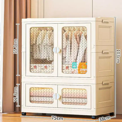 Armoire de rangement en plastique extra-large avec couvercle et porte transparente, adaptée aux chambres, salons, bureaux et garages.