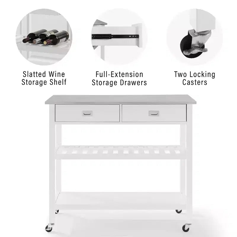 HomeStock Îlots de cuisine modulaires en acier inoxydable de 94 cm de haut avec 2 étagères