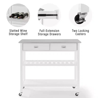 HomeStock Îlots de cuisine modulaires en acier inoxydable de 94 cm de haut avec 2 étagères