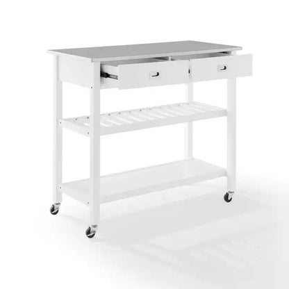 HomeStock Îlots de cuisine modulaires en acier inoxydable de 94 cm de haut avec 2 étagères