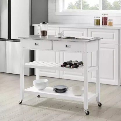 HomeStock Îlots de cuisine modulaires en acier inoxydable de 94 cm de haut avec 2 étagères