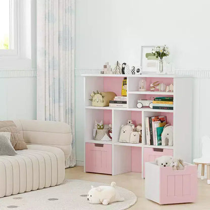 Meuble de rangement pour enfants, Bibliothèque pour enfants avec 3 tiroirs amovibles, Coffre de rangement pour enfants pour salle de jeux, chambre d'enfant, chambre à coucher, rose