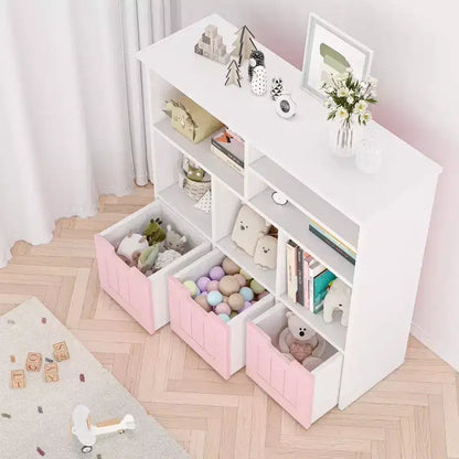 Meuble de rangement pour enfants, Bibliothèque pour enfants avec 3 tiroirs amovibles, Coffre de rangement pour enfants pour salle de jeux, chambre d'enfant, chambre à coucher, rose