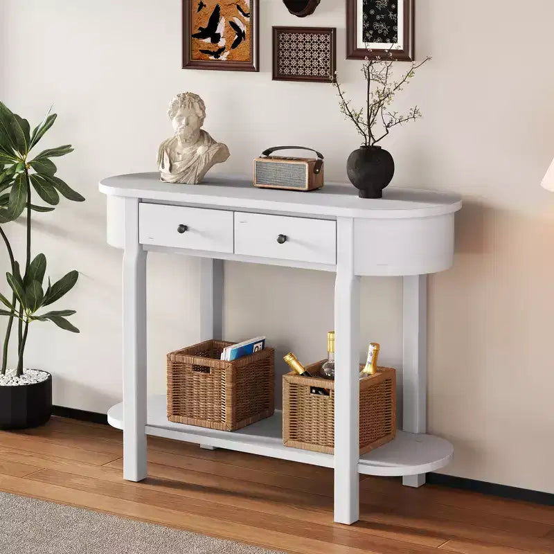 Vintage Narrow Console Table with Storage, Wood Entryway Table with Open Shelf for Entryways and Living Rooms