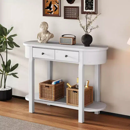 Vintage Narrow Console Table with Storage, Wood Entryway Table with Open Shelf for Entryways and Living Rooms