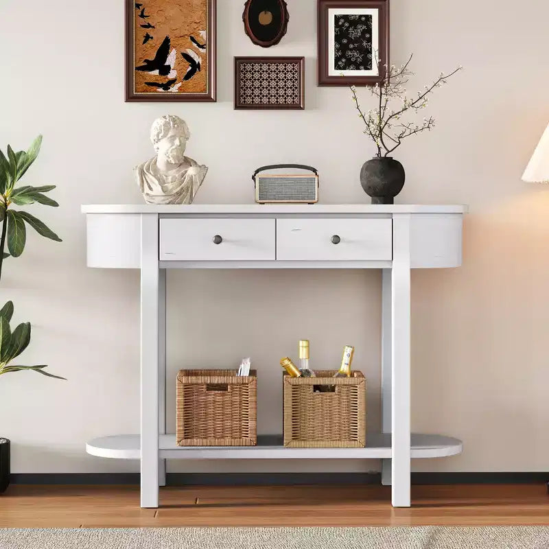 Console étroite vintage avec rangement, Table d'entrée en bois avec étagère ouverte pour entrées et salons