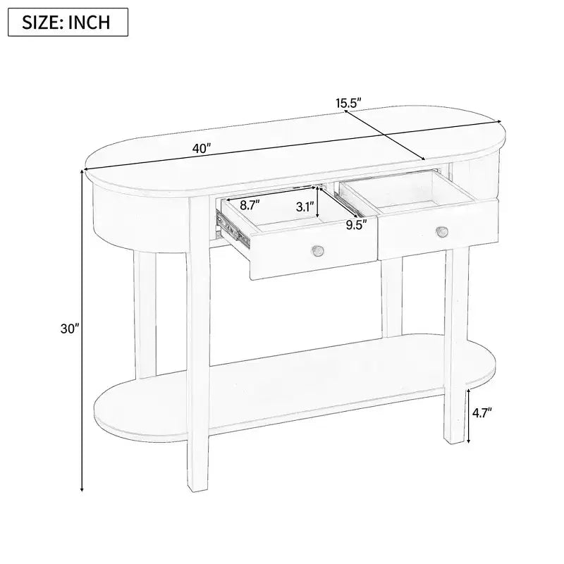 Console étroite vintage avec rangement, Table d'entrée en bois avec étagère ouverte pour entrées et salons