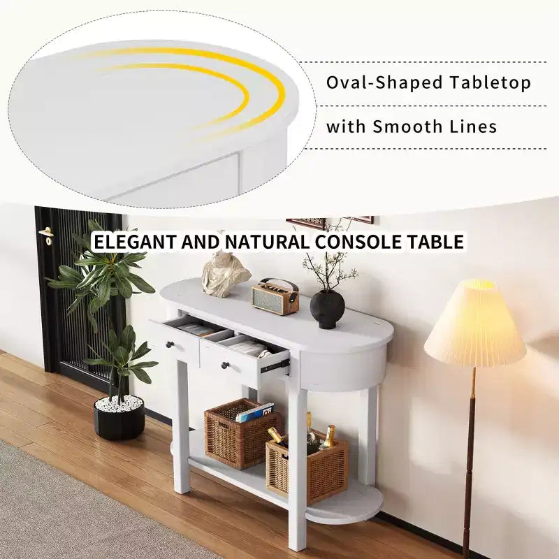 Console étroite vintage avec rangement, Table d'entrée en bois avec étagère ouverte pour entrées et salons