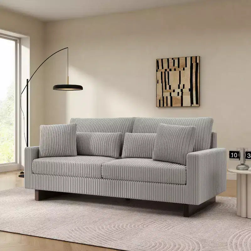 Christopher Knight Home Baker Canapé moderne 2 places en velours côtelé de 80,3 po avec quatre oreillers et accoudoirs carrés