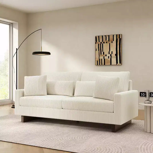 Christopher Knight Home Baker Canapé moderne 2 places en velours côtelé de 80,3 po avec quatre oreillers et accoudoirs carrés