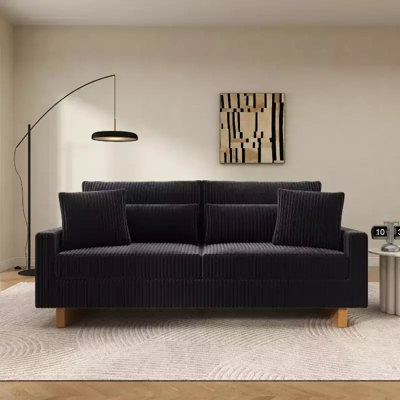 Christopher Knight Home Baker Canapé moderne 2 places en velours côtelé de 80,3 po avec quatre oreillers et accoudoirs carrés