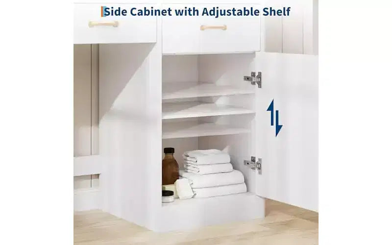 Coiffeuse GustoWave avec miroir et lumières, table de maquillage blanche 3 grands tiroirs, coiffeuse de chambre en bois pour femmes et filles